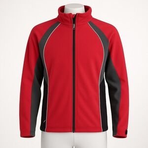 Obermeyer Mens Full Zip Fleece Cycling Jacket Size M Black Red Gorp Athleisure